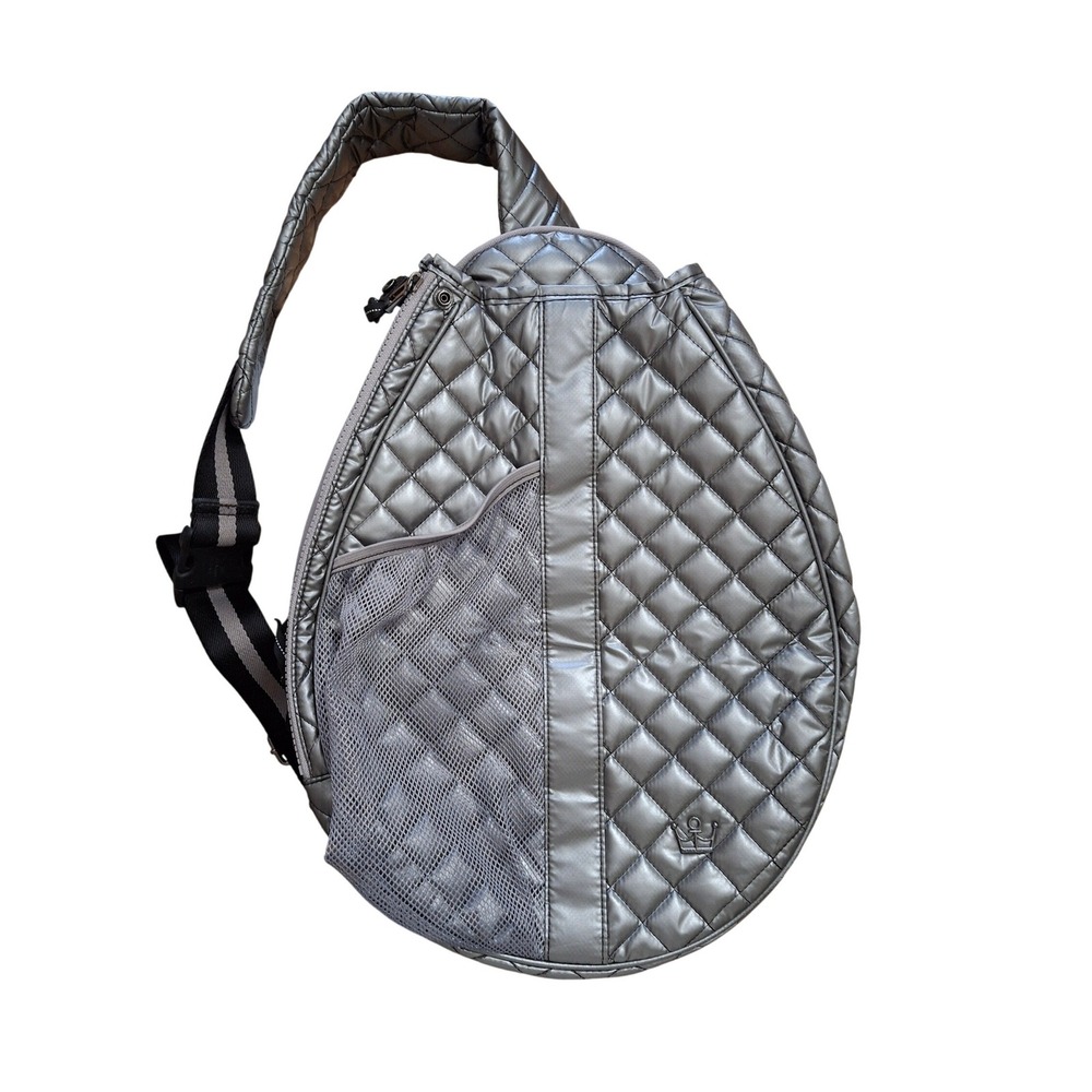Oliver Thomas Maxed‎ Out Tennis Sling Quilted Bag Silver Metallic Travel Casual